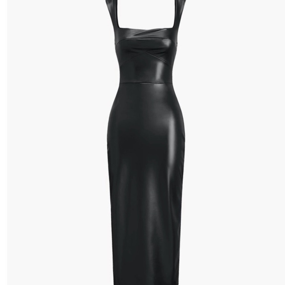 Commense Black Faux Leather Dress